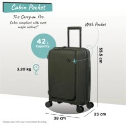 IT Luggage Spontaneous II - Cabin With Pocket (Olive Night) -Travel Storage Spontaneous Cabin Pocket olive dims weights