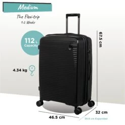 IT Luggage Spontaneous - Medium Plus (Black) 19 IT Luggage Spontaneous - Medium Plus (Black) -Travel Storage Spontaneous Med blk dims weights